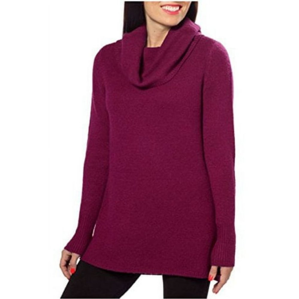 NWT Women Size XL or XXL DKNY Jeans Purple Burgundy Hi-Low Hem Cowl Neck Sweater